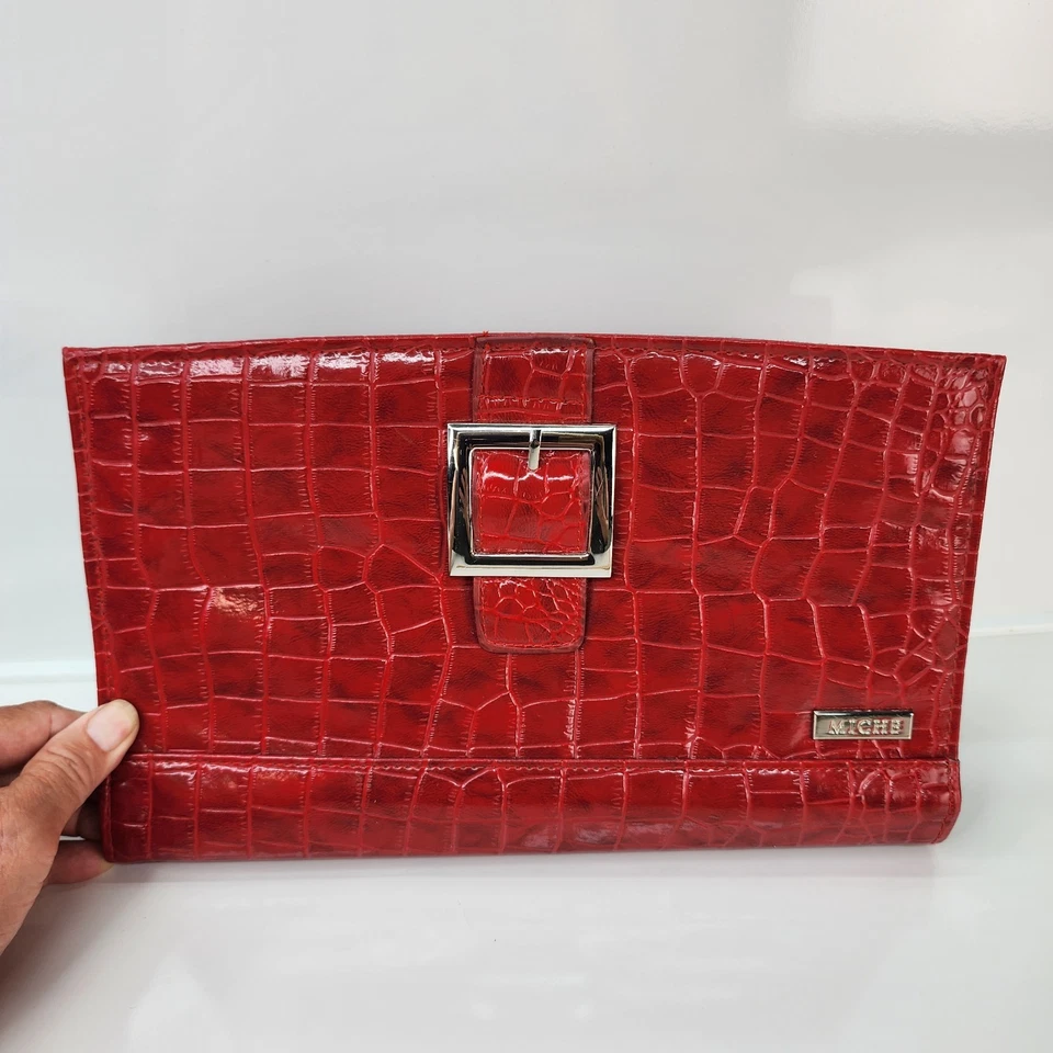 Miche Ella Clásico Envolvente Shell SOLO Rojo Escarlata Cocodrilo Reptil Texturizado Brillante Foto 4 de 4