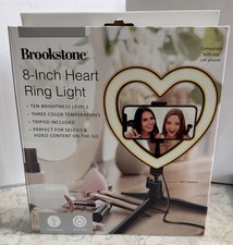 Brookstone 8 Inch Heart Ring Light LED 3 color Temps w/Tripod New In Box