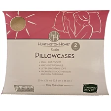 2 Pack Huntington Home Satin Pillowcases Standard 20 in x 26 in Taupe Champagne