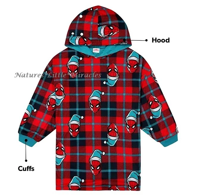Spiderman Boys Oversized Pajama Hoodie Robe Blanket Shirt Size 6 7 8 10 12 Large