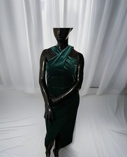 Michael Kors Stretch Velvet Sleeveless Twist Neck Midi Dress Green Medium NEW