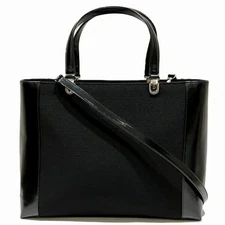 Christian Dior 2WAY Tote Bag Enamel × Canvas Black Authentic Used From Japan