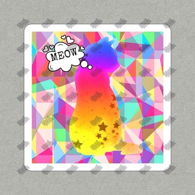 Colorful Cat Vinyl Sticker Cute Meow Decal for Cat Lovers, Laptop, #859565