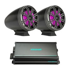 Kicker 6.5" 195 Watt MultiColor LED Marine Speakers Pair w/4-Channel Amplifier