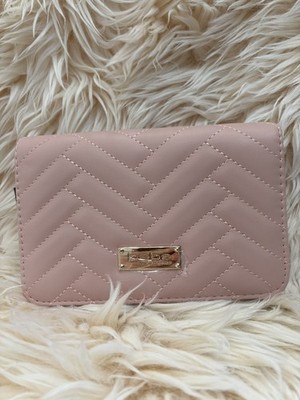 bebe Quilted Blush Crossbody Bag Chain Strap Logo Plaque Gold Hardware Small
