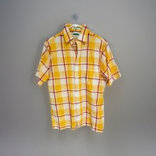 Vintage 80s Sea Isle By Arrow Men  s M Yellow Beach Tiki Plaid Button Down Shirt
