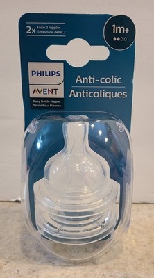 Philips Avent ANTI-COLIC bottle Nipples 1m+ 2x FLOW Slow - 2 Pack ~ BPA Free NEW