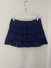 Vtg Y2K Juicy Couture Jeans Denim Canvas tiered Ruffle Mini Skirt Blue M