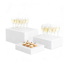 3Pcs White Buffet Risers 10" 12" 14" Acrylic Food Risers Display Stands Cater...