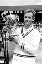 Rod Laver holds aloft the mens singles trophy 1960s Historic Old Photo
