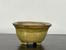 Preowned  Vintage Japanese Tokoname Glazed Oval Bonsai Pot Mutou - 2” By 1.75”