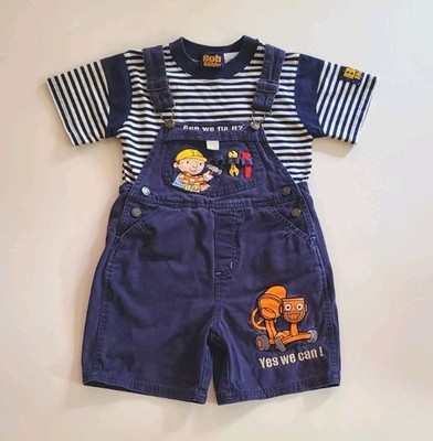 ~Vintage~ Bob the Builder Bib Overalls Shirt Shorts Toddler 5T Nick Jr 90s/Y2k
