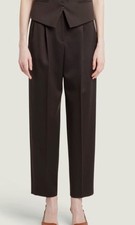 Giorgio Armani Women Brown Pleated Wool Straight-Leg Ankle Trousers Size 44