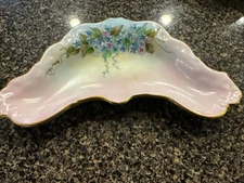 Antique Bone Dish Hand Painted Gold Trimmed