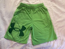 Under Armour Shorts Youth Large Green Loose Fit Logo Athletic Training Gym