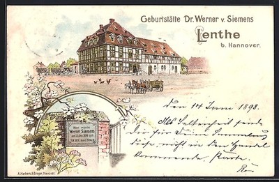 Künstler-AK Lenthe, das Geburtshaus Dr. Werner v. Siemens 1898 