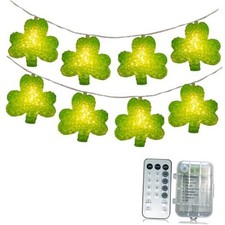 Green Shamrock Lights Battery Operated 6.8Ft 10 LED Lucky Clover Lights with