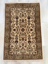 Tapis vintage noué à la main 100 % laine 3 x 5 pieds oriental floral beige ve...