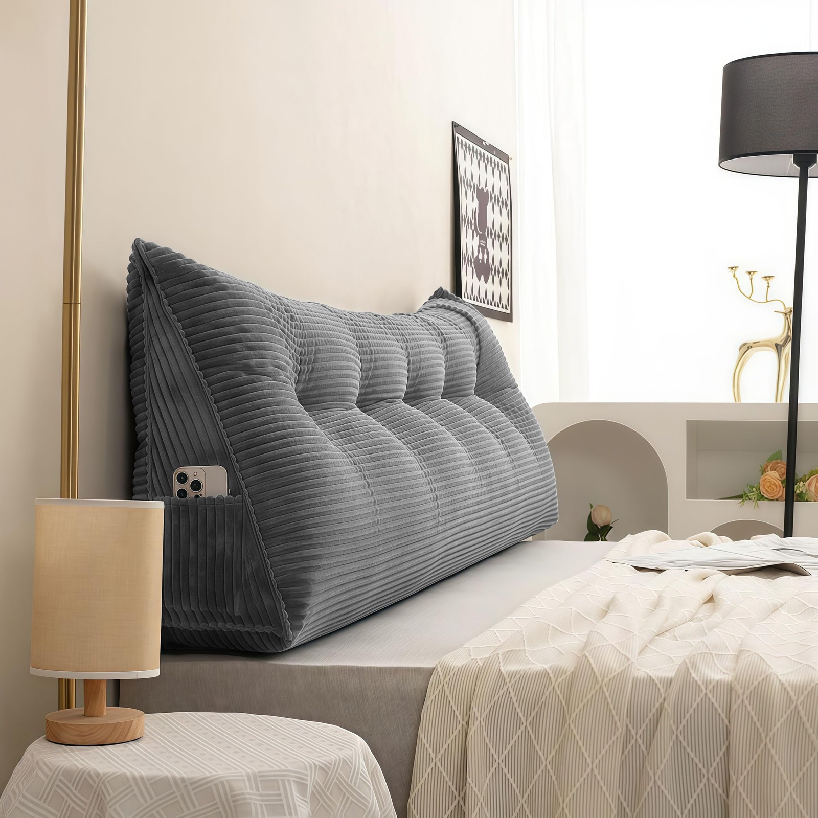 Wedge Headboard Pillow, with Removable Cover for Sitting Up, Back Support, Re...-image