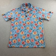 Bad Birdie Polo Shirt Mens Large Blue Floral Tropical Golf Embroidered Logo