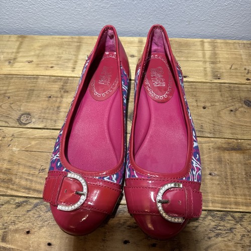 Coach Remmi Pink/blue Buckle Ballet Flats Poppy Leopard Print Women’s Size 7 - Picture 3 of 10