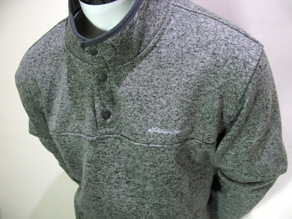Sudadera Eddie Bauer Para Hombre XXL Gris Tejida 1/4 Botón a Presión Henley Pullover Foto 2 de 4