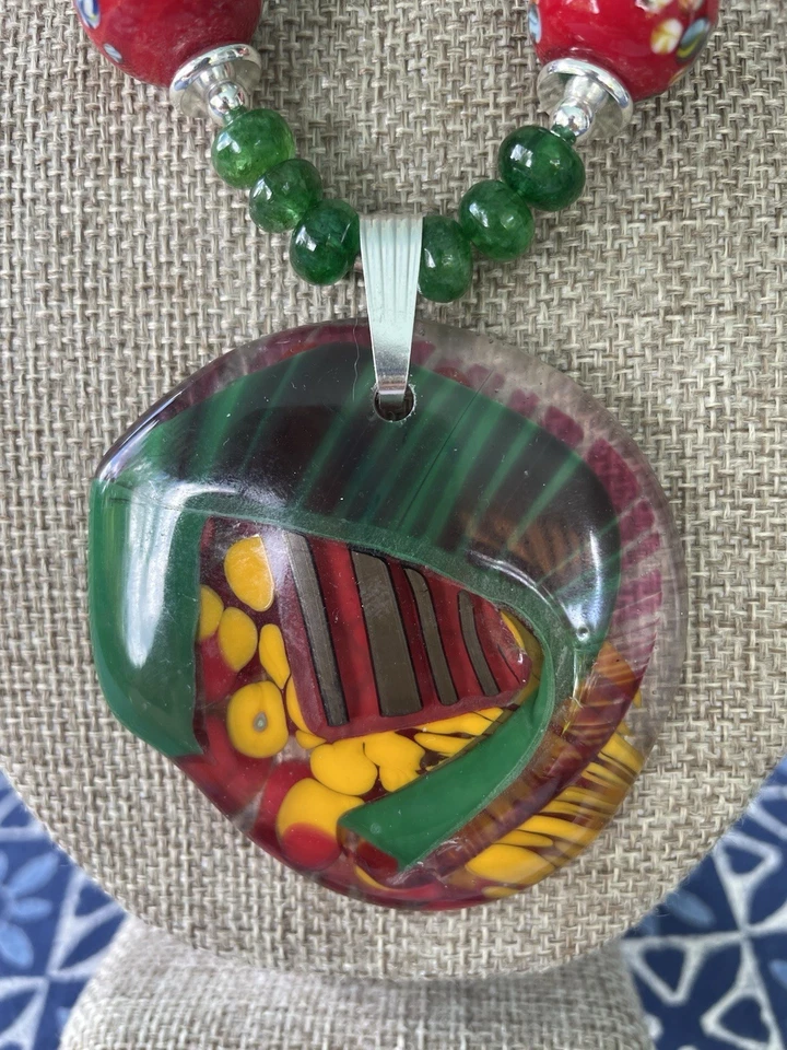 Large Pendant of French Glass Venetian Beads Coral and Silver - Image 2 of 4