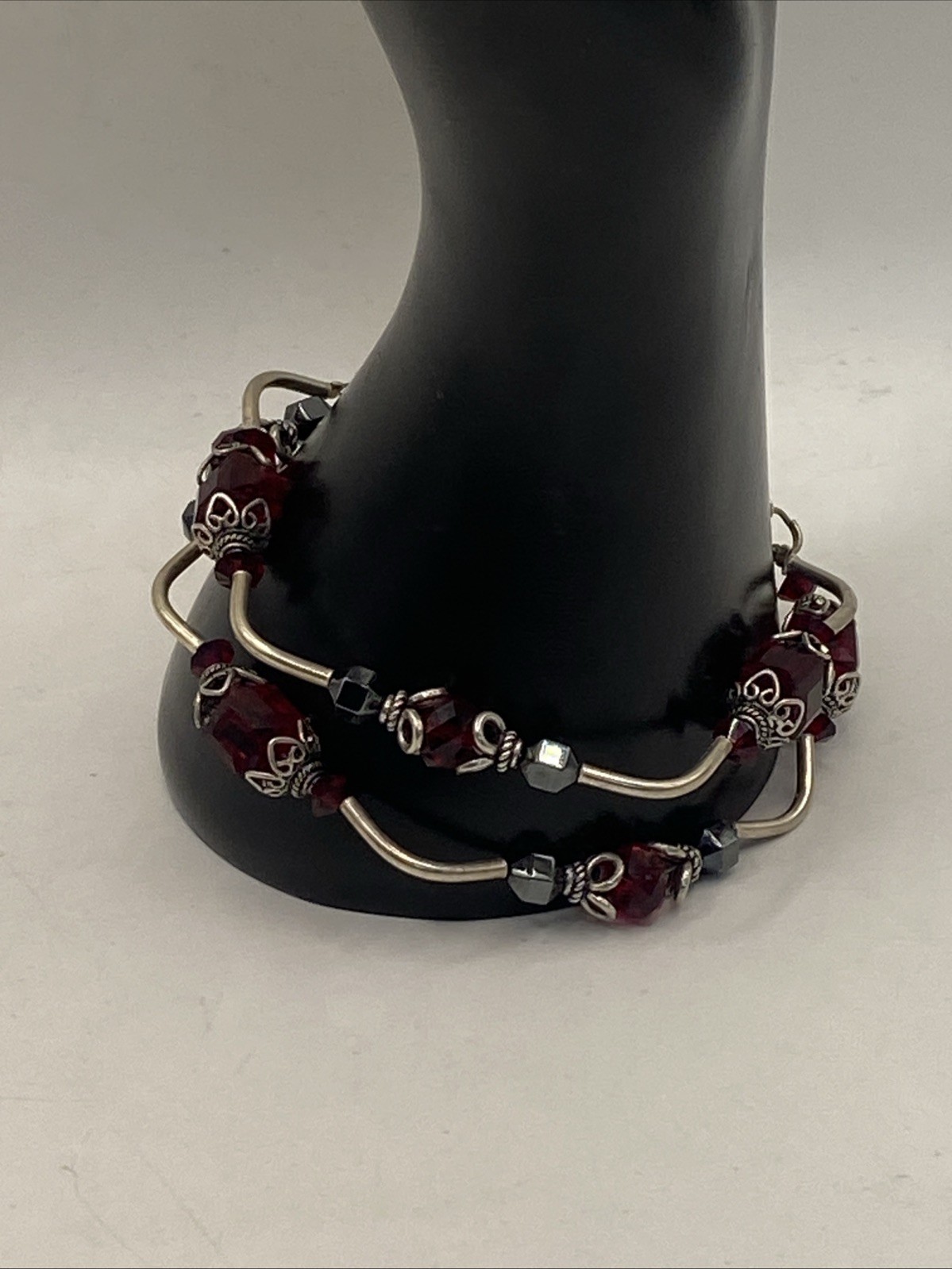 Bracelet, 925 Sterling Silver with Ruby Crystal C… - image 7