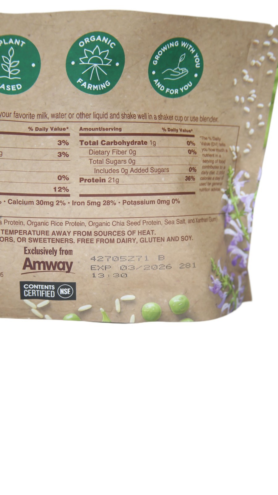 Nutrilite Organics All in One Meal Powder  by Amway – Unflavored - Exp. 10/2026