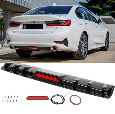 Glossy Black Rear Bumper Diffuser Spoiler w/LED Light For 3 Series G20 2020-2022