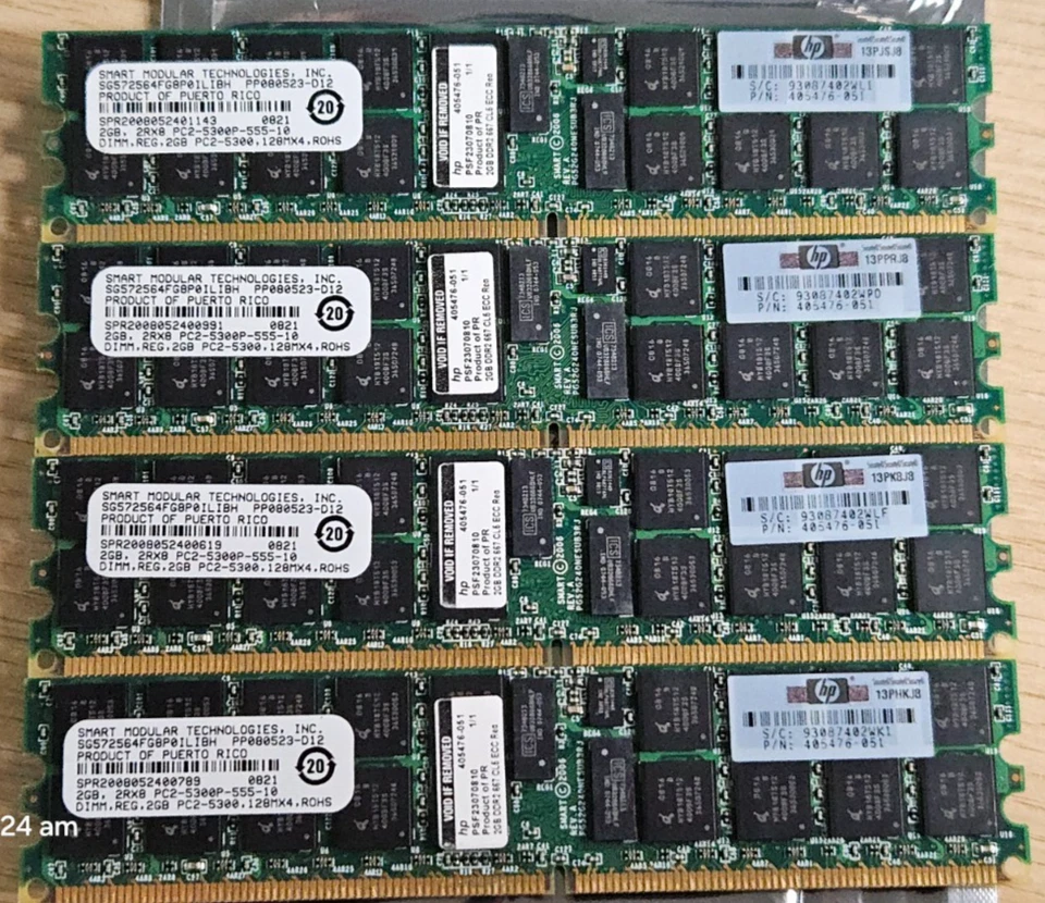 8GB (4X 2GB) PC2-5300 667MHz DDR2 DIMM ECC Server RAM [HP PART: 405476-051] - Image 2 of 4