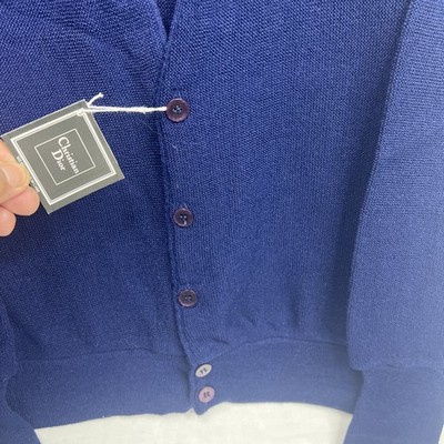 Vintage Christian Dior Cardigan Navy Blue Logo NWT Made in USA