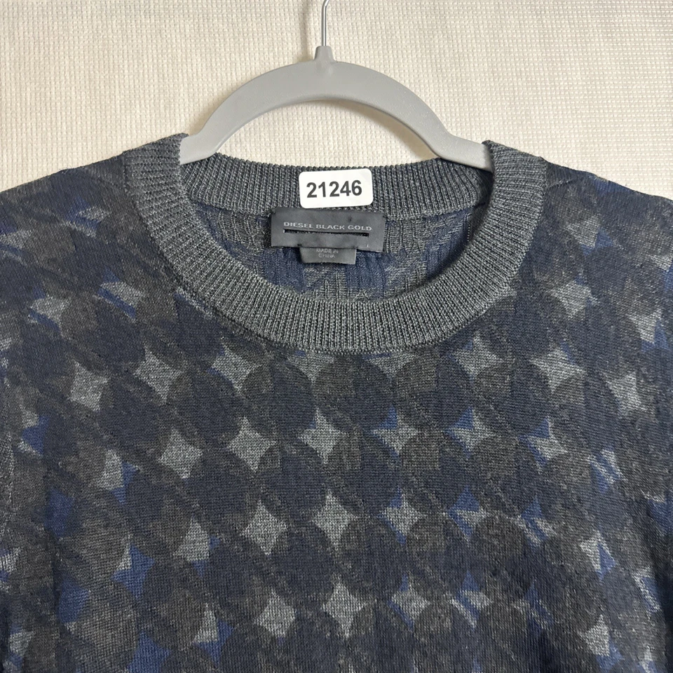 Diesel Black Gold Men's Size Large Diamond Print Wool Blend Crewneck Sweater - Image 4 of 4