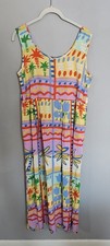 Vintage Jams World Midi Dress Size S Colorful Tropical Y2K Hawaii Art Pockets