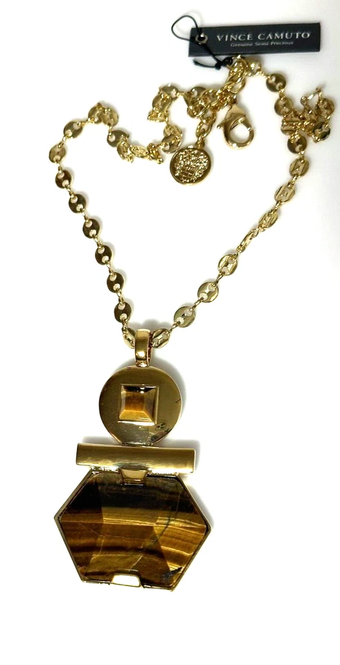 Vince Camuto Tono Dorado Ojo de Tigre Collar Colgante Geométrico Nuevo con Etiquetas $98 Foto 3 de 4