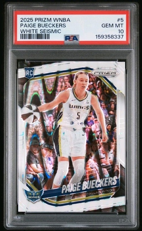2025 Panini Prizm WNBA Paige Bueckers #5 White Seismic RC PSA 10