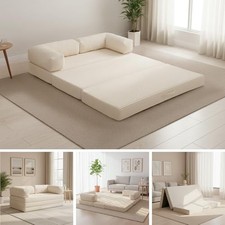 Convertible Sofa Bed,5-in-1 Folding Boneless Couch Corduroy Futon Full Beige
