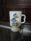 Vintage Milk Glass Mug Cup Pedestal Donald Duck Walt Disney Fire-King USA A4