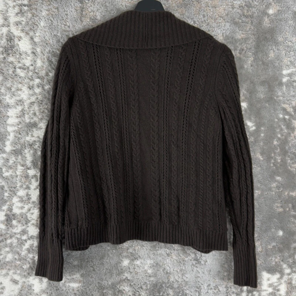 Cardigã Ann Taylor Feminino Tamanho L Cashmere Mescla de Lã Frente Aberta Suéter Marrom - Imagem 3 de 4