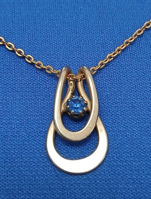 Vintage Gold Plated Pendant With Blue Saphire on 16'' Chain