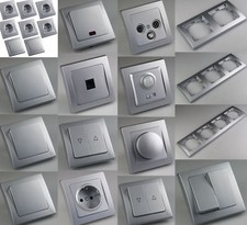 DELPHI-Serie Lichtschalter Steckdose Taster Bewegungsmelder Dimmer Schuko Silber
