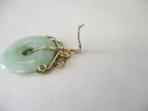 14K YELLOW GOLD JADE JADEITE CIRCLE DISC ENHANCER PENDANT - Picture 8 of 10