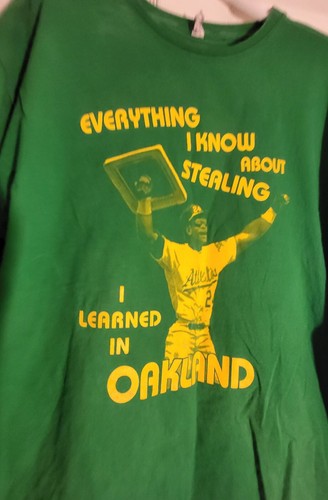 Oakland Athletics Rickey Henderson "Everything I Learned About Stealing" 2XShirt - Picture 1 of 4
