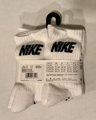 AUTHENTIC Nike Kid's Youth Everyday Crew Socks 6-PAIRS WHITE - NEW - Picture 4 of 4