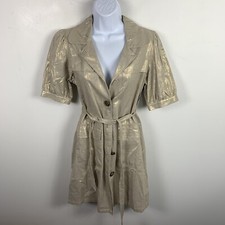 Vertigo Gold Metallic Shirt Dress Sz XS Belted Button Front Disco Glam NEW AV7