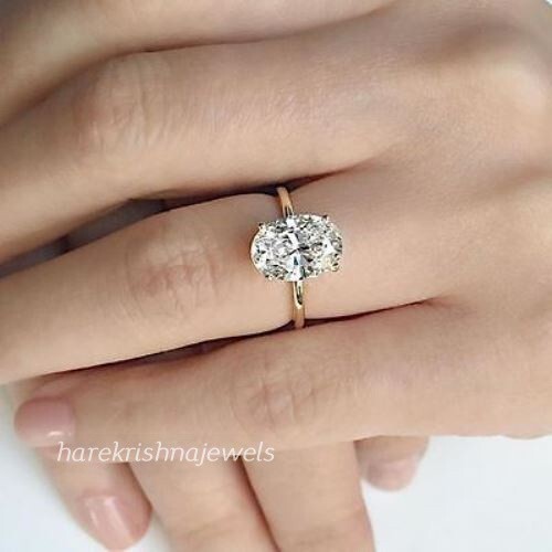 3CT Oval Cut Lab-Created Diamond Solitaire Engagement Ring 14K Yellow Gold Over - Picture 2 of 7