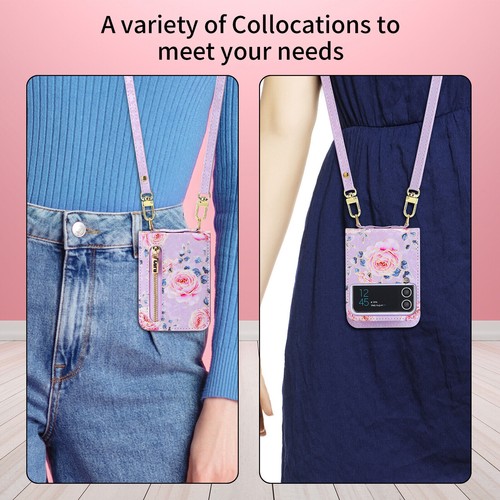 Flower Case For Samsung Galaxy Z Flip 7 6 5 4 3 5G Leather Wallet Card Cover New - Picture 5 of 72