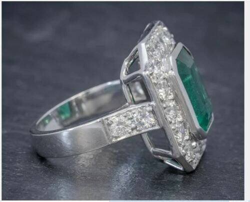 Art Deco Antique 4.10 Ct Green Emerald Vintage Wedding Ring 925 Sterling Silver - Picture 4 of 5