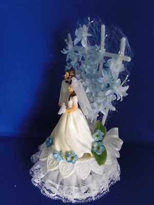 New Vintage Bride & Groom in white coat Wedding Caketop in Blue #267 | eBay