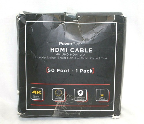 Cable HDMI PowerBear 4K 50' Alta Velocidad Trenzado Nylon y Conectores Dorado Nuevo T1039 - Imagen 2 de 12